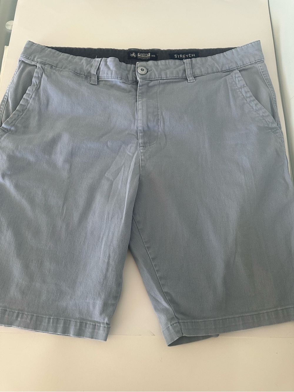 Men's Flat-Front Stretch Shorts in Light Blue
